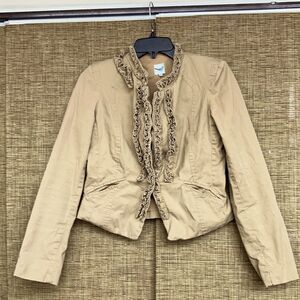 Anthropology short fitted cotton jacket ruffles on front